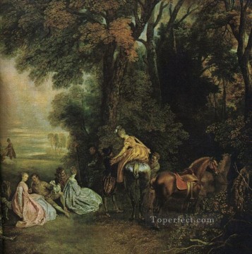 追跡中の停止 ジャン・アントワーヌ・ワトーの古典的なロココ様式 Oil Paintings